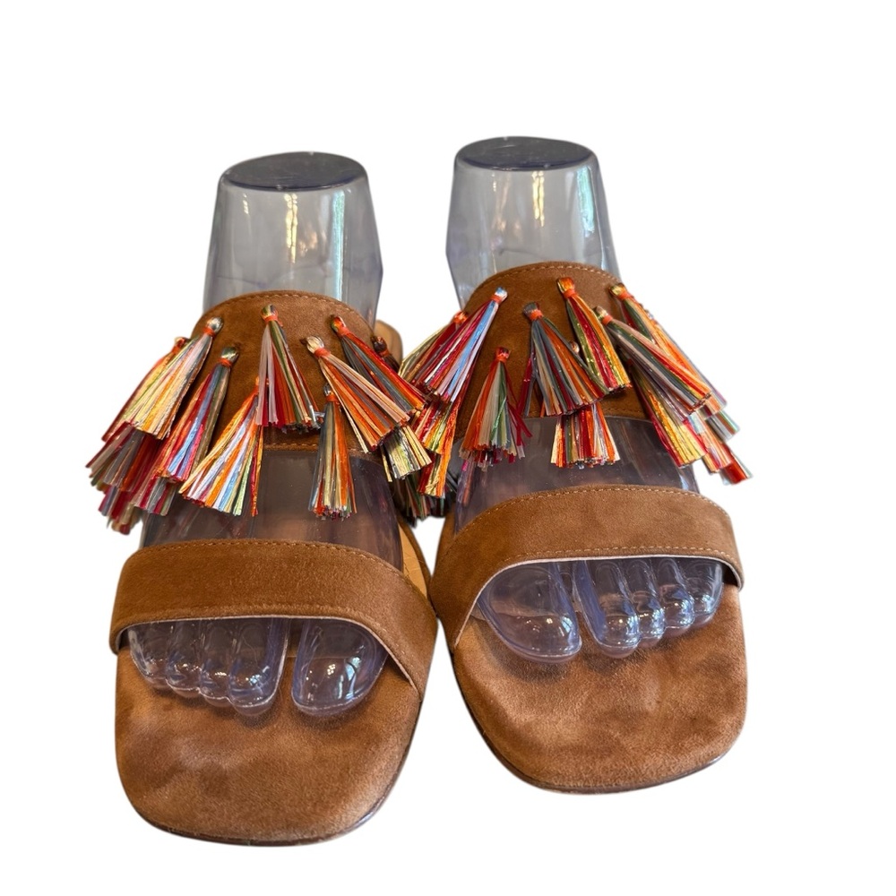 Boden Tassel Suede Sandal in Ginger Snap  Size 8 colorful Tassel EUC